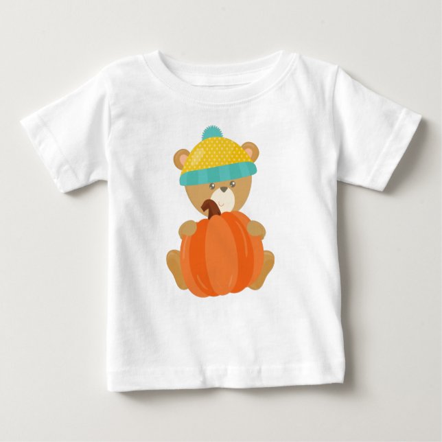 T-shirt Pour Bébé Ours D'Automne, Ours Mignons, Ours Avec Casquette, (Devant)