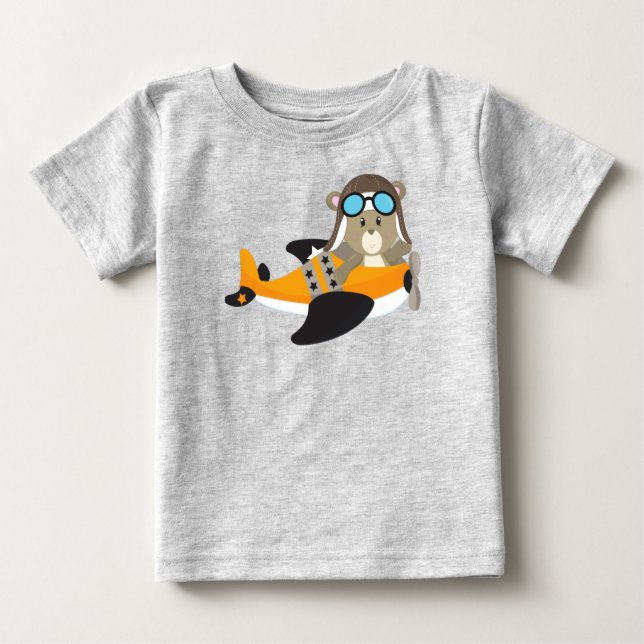 T-shirt Pour Bébé Ours d'avion, Ours de pilote, Ours mignon, Avion (Devant)