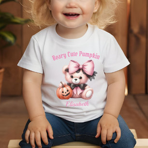 T-shirt Pour Bébé Ours de bébé rose mignonne avec Citrouille