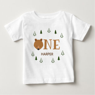 T-shirt Pour Bébé Ours de forêt Un nom Premier anniversaire