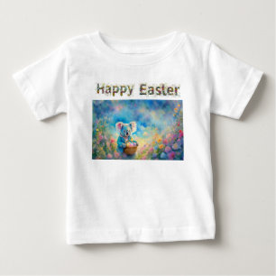 T-shirt Pour Bébé Ours de Koala tenant une corbeille d'oeufs de Pâqu