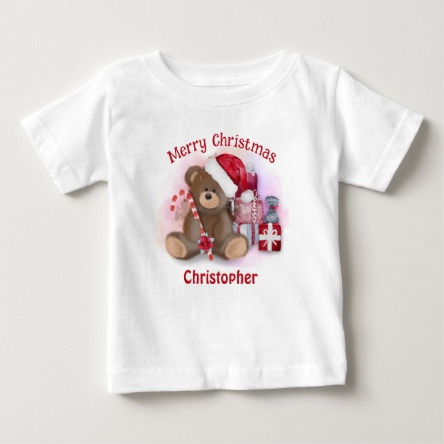 T-shirt Pour Bébé Ours de Noël Joyeux Enfants Bébé Noël  (Devant)