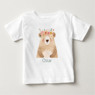 T-shirt Pour Bébé Ours doux avec nom de fleurs - boho