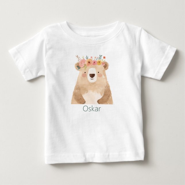 T-shirt Pour Bébé Ours doux avec nom de fleurs - boho (Devant)
