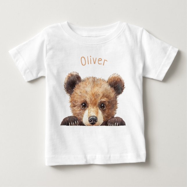 T-shirt Pour Bébé Ours en aquarelle personnalisé pour bébé  (Devant)