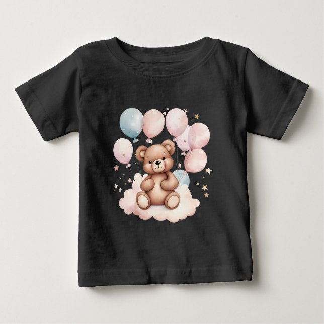 T-shirt Pour Bébé Ours en peluche à ballon d'aquarelle (Devant)