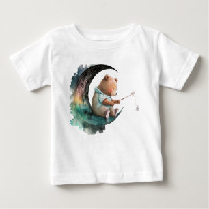 T-shirt Pour Bébé Ours en peluche mignon sur la Lune, Ours en carica