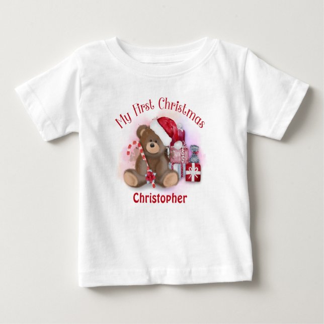 T-shirt Pour Bébé Ours en peluche personnalisé pour le premier Noël  (Devant)