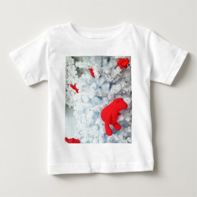 T-shirt Pour Bébé Ours en peluche rouge dans l'arbre de Noël (Devant)