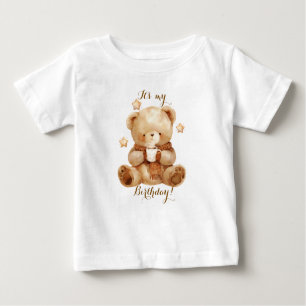T-shirt Pour Bébé Ours en Teddy Balloon beige Anniversaire