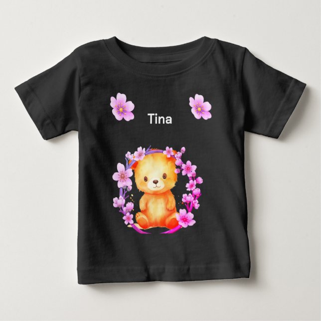 T-shirt Pour Bébé ours et fleurs (Devant)