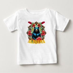 T-shirt Pour Bébé Ours noir, Camélia et Hydrangea État de l'Alabama