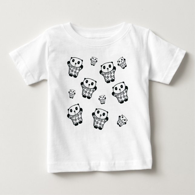 T-shirt Pour Bébé Ours Panda Noir Et Blanc Simple Moderne (Devant)
