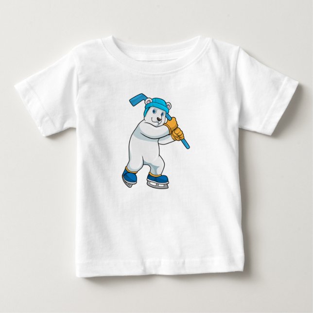 T-shirt Pour Bébé Ours polaire au hockey sur glace avec bâton (Devant)
