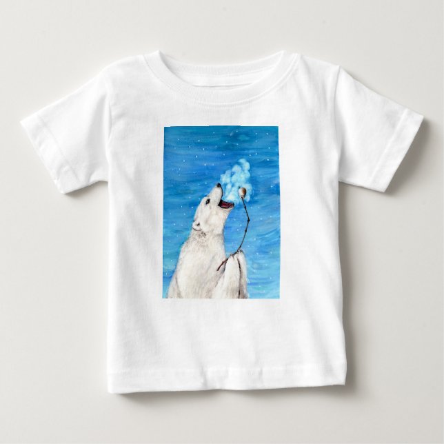 T-shirt Pour Bébé Ours polaire avec Marshmallow grillé (Devant)