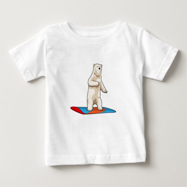 T-shirt Pour Bébé Ours polaire en Snowboardeur avec Snowboard (Devant)