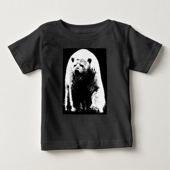 T-shirt Pour Bébé Ours polaire noir et blanc Pop Art (Devant)