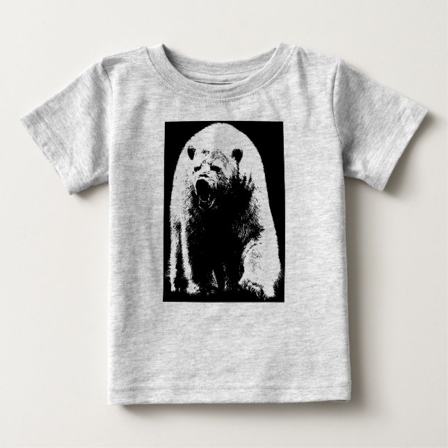 T-shirt Pour Bébé Ours polaire noir et blanc Pop Art (Devant)