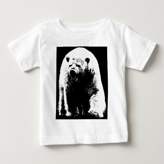 T-shirt Pour Bébé Ours polaire noir et blanc Pop Art (Devant)
