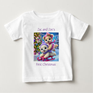 T-shirt Pour Bébé Oursons polaires mignons sur un traîneau
