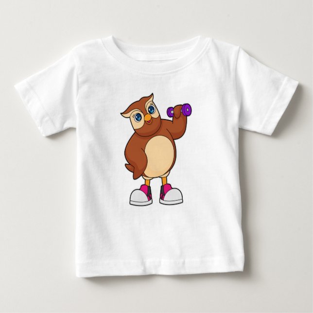 T-shirt Pour Bébé Owl Fitness Dumbbell (Devant)