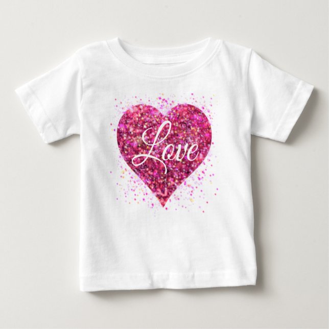 T-shirt Pour Bébé Paillettes roses scintillantes, graffiti d'amour v (Devant)