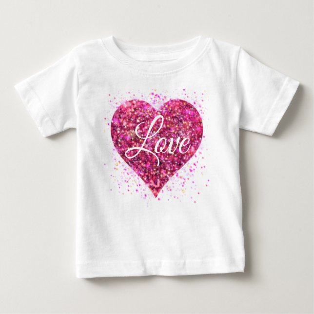 T-shirt Pour Bébé Paillettes roses scintillantes, valentine graffiti (Devant)