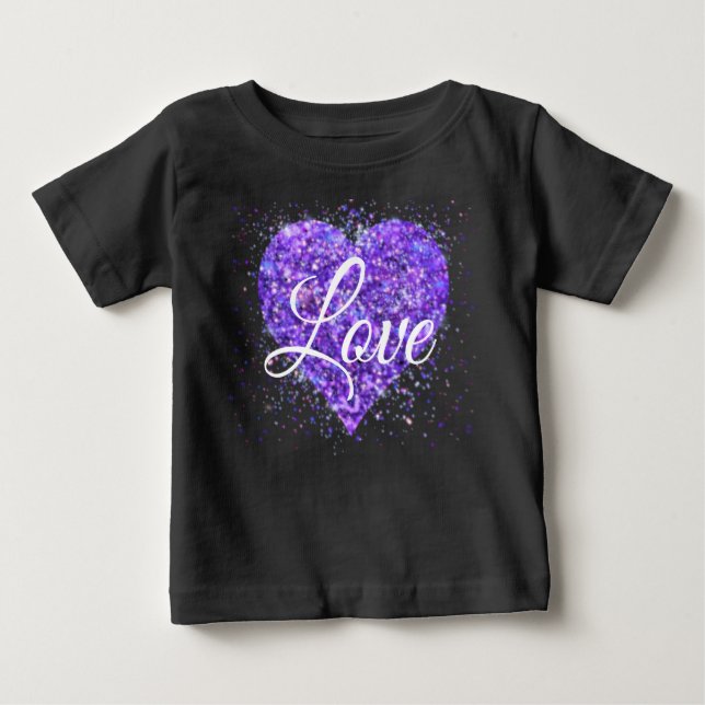 T-shirt Pour Bébé Paillettes violettes, amour graffiti valentine (Devant)