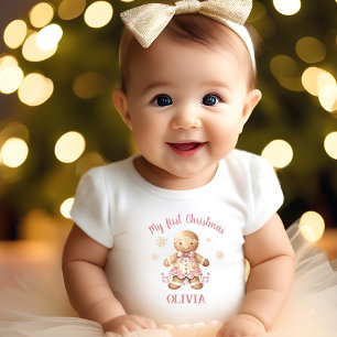 T-shirt Pour Bébé Pain d'épices Homme Fille rose Nom de Noël