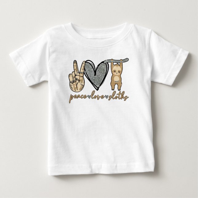 T-shirt Pour Bébé Paix, Amour, Fentes Bébé mignonne Sloth (Devant)