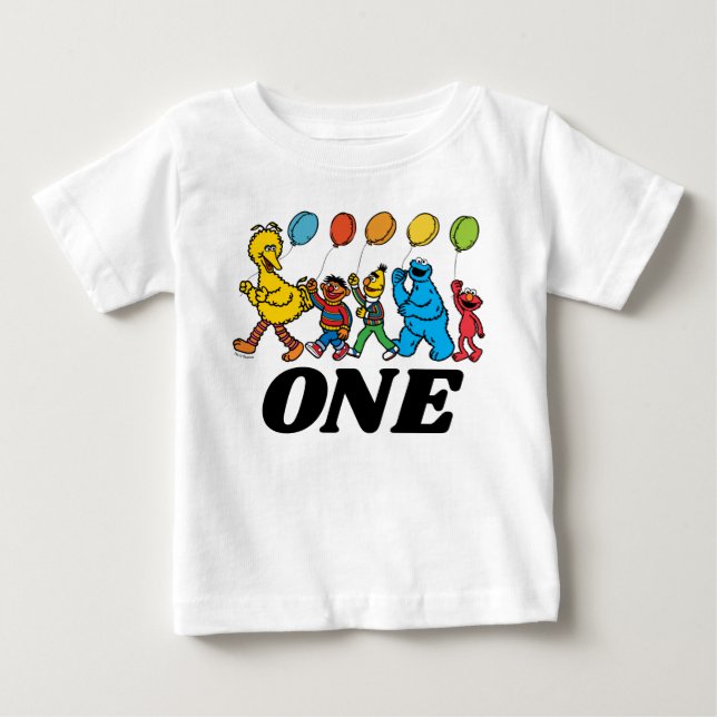 T-shirt Pour Bébé Pal de rue Sésame | 1er ballons d'anniversaire (Devant)