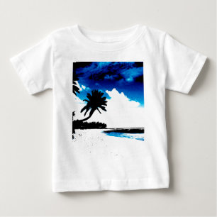 T-shirt Pour Bébé Palmier blanc noir bleu Silhouette