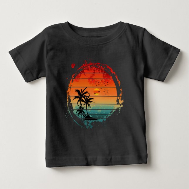 T-shirt Pour Bébé palmier tendance coucher de soleil (Devant)