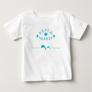 T-shirt Pour Bébé Palmiers & Dauphins T-shirt bébé bleu sarcelle pla