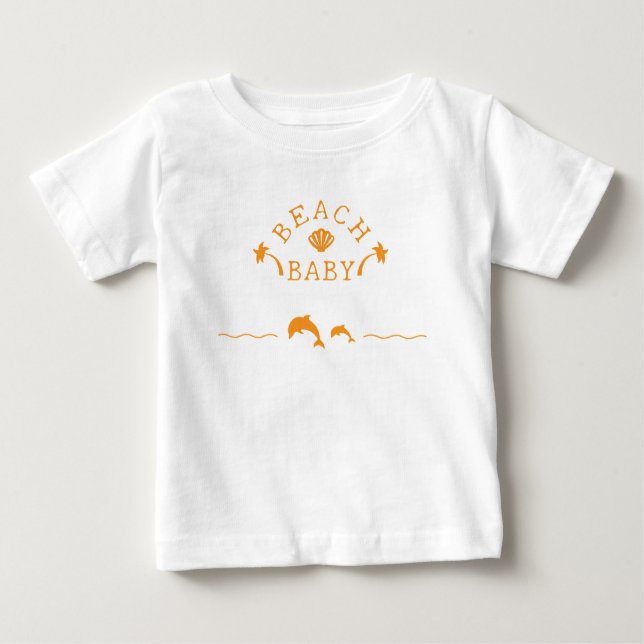 T-shirt Pour Bébé Palms & Dolphins Orange Beach Baby (Devant)