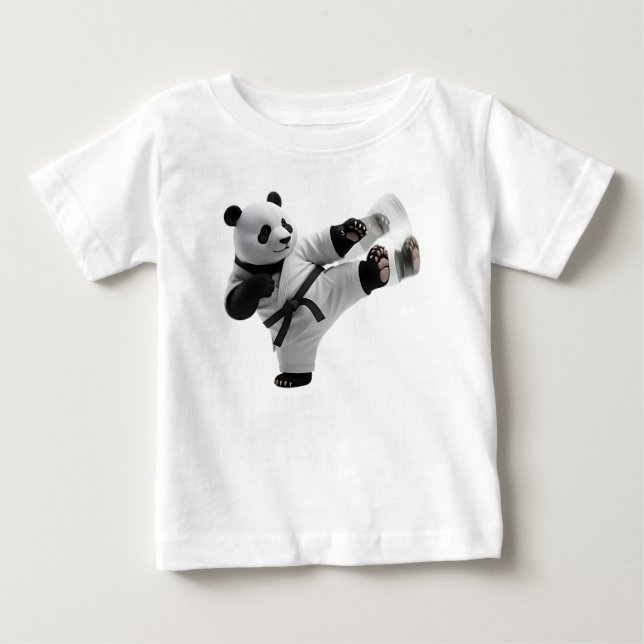 T-shirt Pour Bébé Panda 3D effectuant un coup de karaté dynamique (Devant)