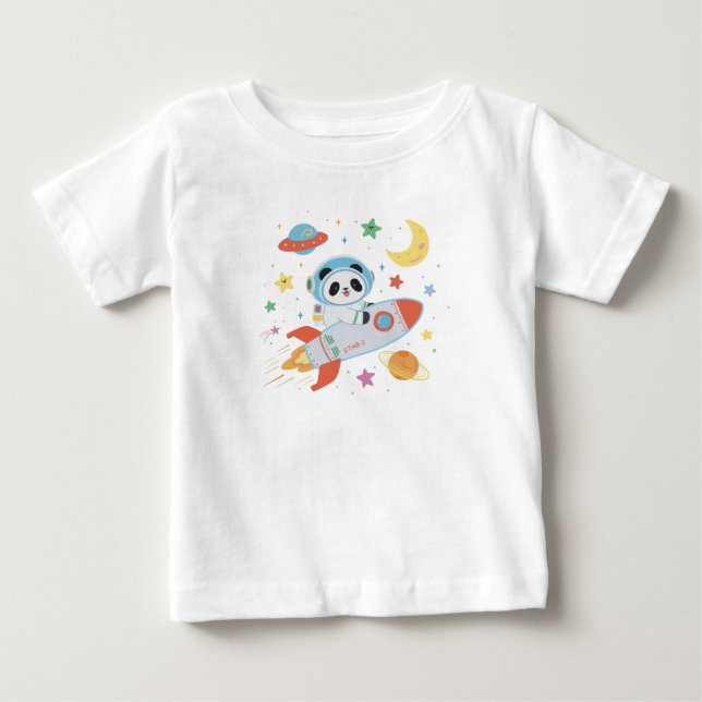 T-shirt Pour Bébé Panda Astronaute bleu et orange (Devant)