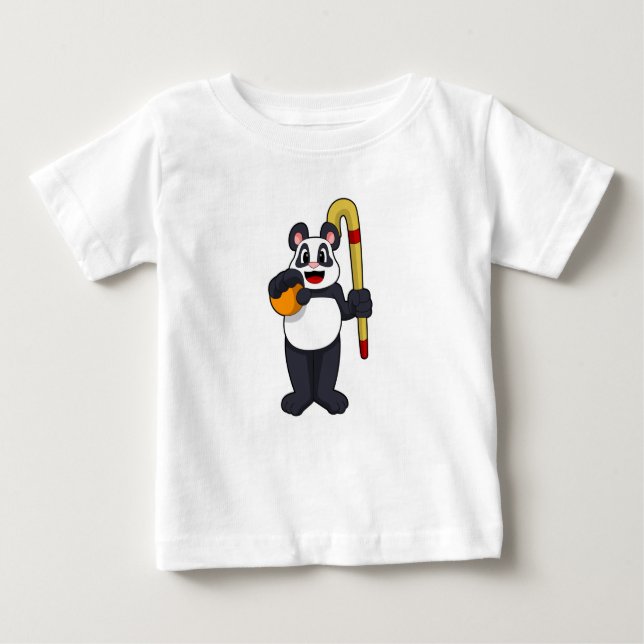 T-shirt Pour Bébé Panda at hockey with hockey bat (Devant)