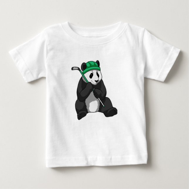 T-shirt Pour Bébé Panda au hockey sur glace avec bâton de hockey sur (Devant)