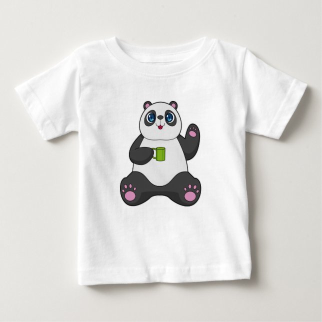 T-shirt Pour Bébé Panda avec tasse de café (Devant)