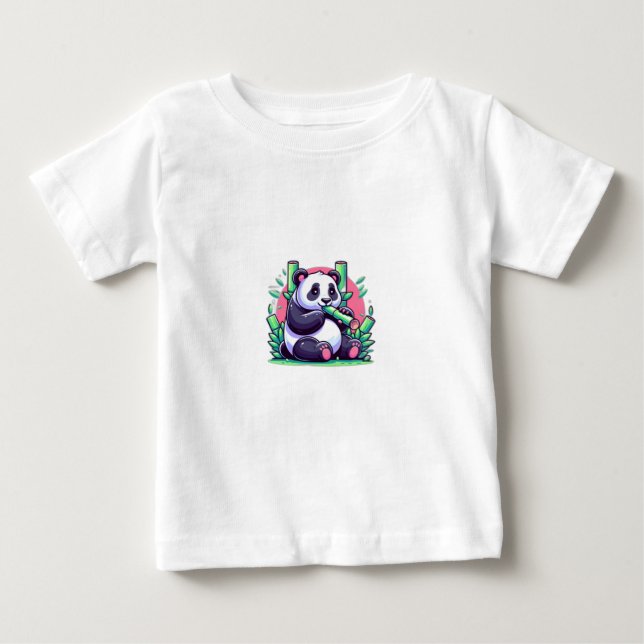 T-shirt Pour Bébé Panda Cartoon Mange Du Bambou (Devant)