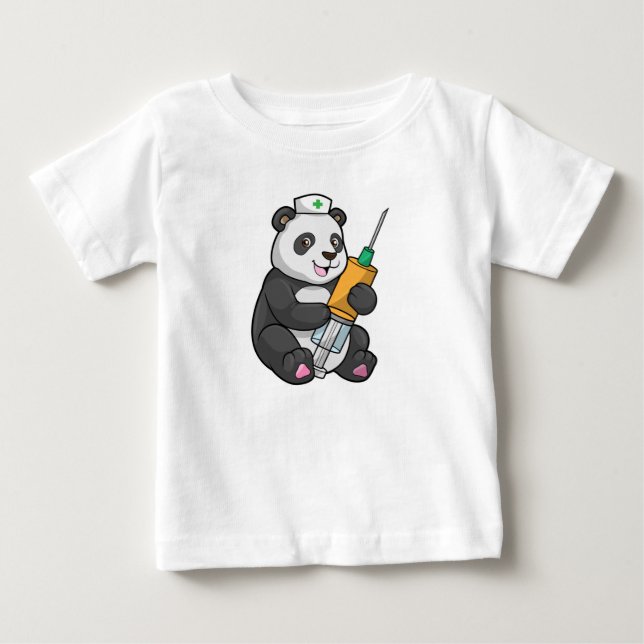 T-shirt Pour Bébé Panda comme infirmière avec seringue (Devant)