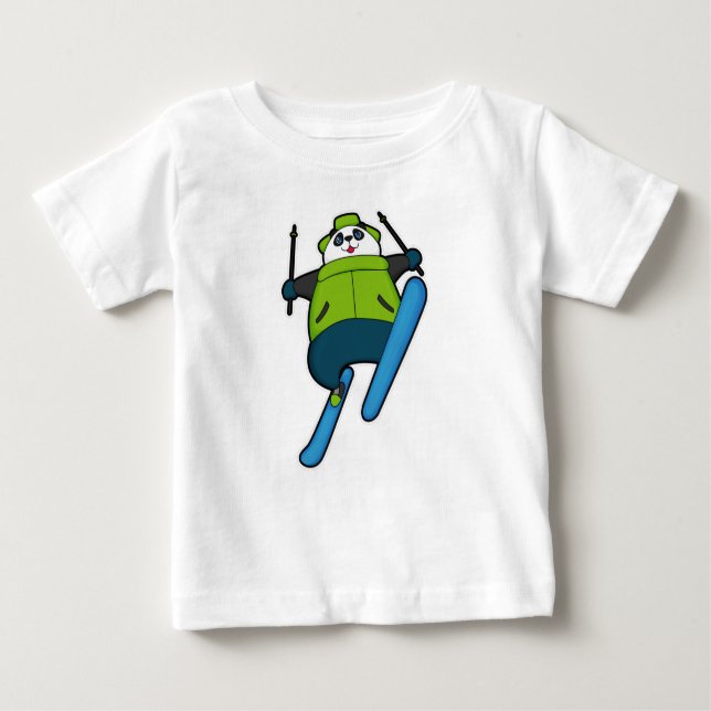 T-shirt Pour Bébé Panda comme Saut à ski avec Ski (Devant)