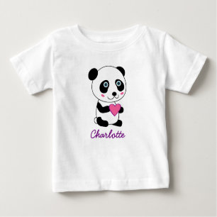 T-shirt Pour Bébé Panda Cute personnalisée avec un coeur rose