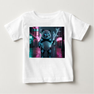 T-shirt Pour Bébé Panda Cyborg Cyberpunk dans un Neo-Tokyo Futuriste