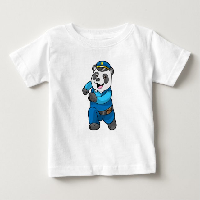 T-shirt Pour Bébé Panda en tant qu'officier de police avec casquette (Devant)