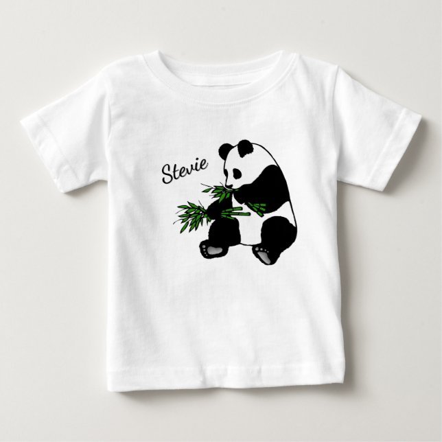 T-shirt Pour Bébé Panda géant mange nom bambou   (Devant)