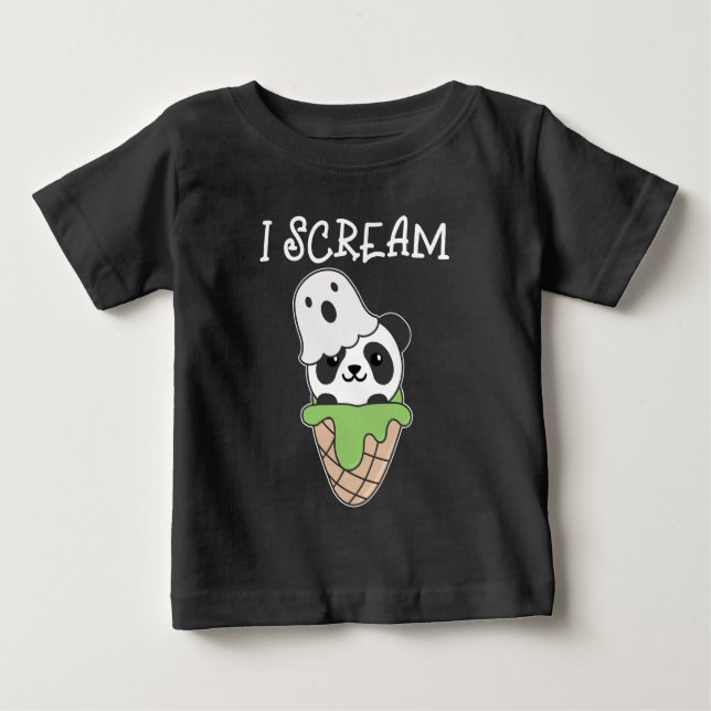 T-shirt Pour Bébé Panda Halloween Ghost I Scream Ice Cream Pun (Devant)