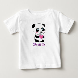 T-shirt Pour Bébé Panda mignon personnalisé avec un coeur rose