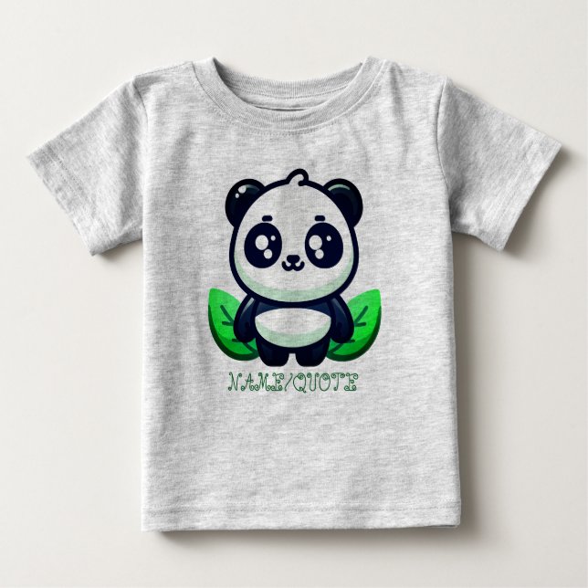 T-shirt Pour Bébé Panda Mignon Premium Et Feuilles (Devant)
